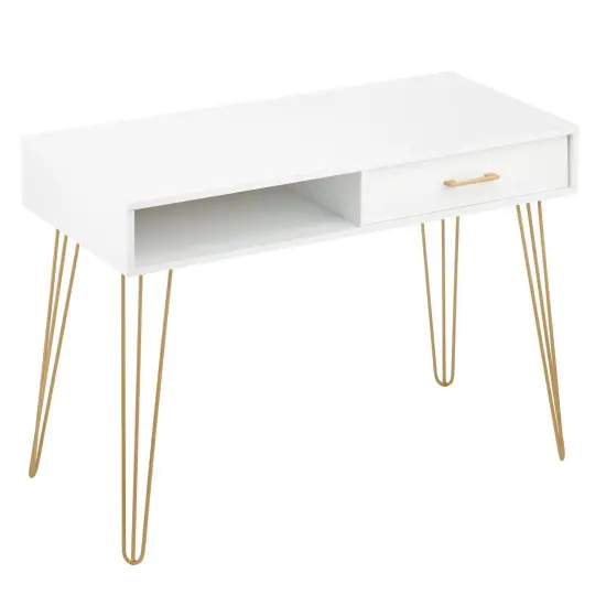 mDesign Metal/Wood Home Office Desk with Drawer, Hairpin Legs {4}