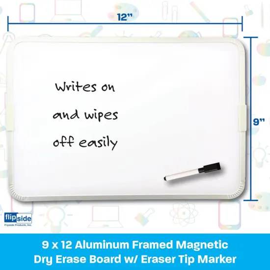 Two-Sided Aluminum Framed, Magnetic Dry Erase Board w/Pen, 9" x 12", Pack of 3 {5}