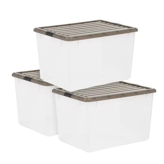 IRIS USA 3 Pack 144qt Large Clear View Plastic Storage Bin with Lid and Secure Latching Buckles {1}