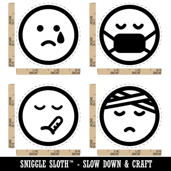 Emoticon Faces Sick Mask Thermometer Bandage Sad Tear Rubber Stamp Set for Stamping Crafting Planners {1}