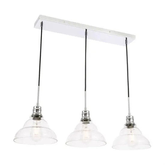 Clive 3 light Chrome and Clear seeded glass pendant {4}