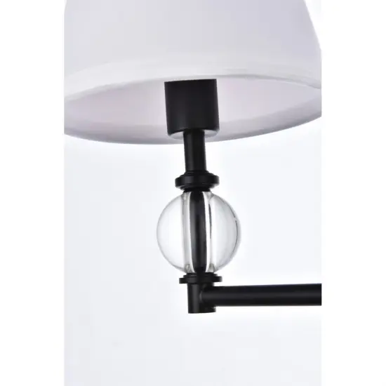 Bethany 2 lights bath sconce in black with white fabric shade {5}