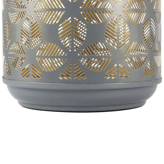 Northlight Laser-Cut Large Iron Candle Lantern with Handle - 15.25" - Gray and Gold {6}