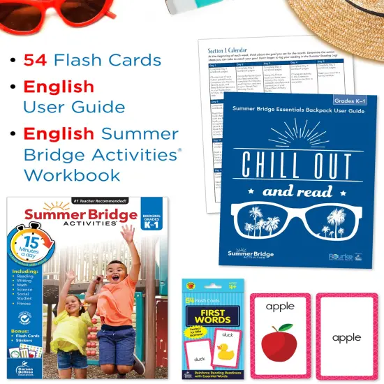 Summer Bridge Activities K-1 Bundle, Ages 5-6, Math, Reading Comprehension, Science, and Writing Summer Learning 1st Grade Workbooks, Sight Word Flash Cards, Children's Books, and Drawstring Bag {3}