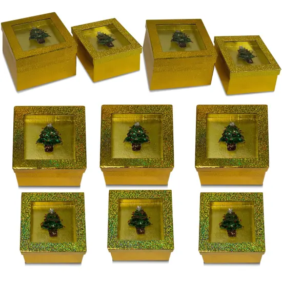 Value Pack of 6 Hologram Gift Box Set with Decorative Christmas Tree Sequin {1}