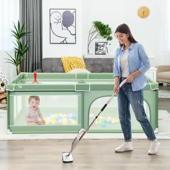 Portable Extra-Large Safety Baby Fence with Ocean Balls and Rings Green {3}