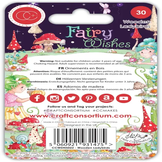 Craft Consortium Adhesive Wooden Embellishments 30/Pkg-Fairy Wishes; Ladybirds {2}