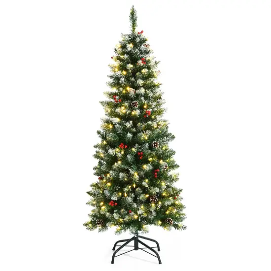 Pre-lit Artificial Pencil Christmas Tree with Pine Cones and Red Berries {1}