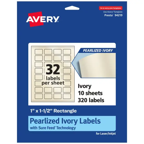 Avery Pearlized Ivory Rectangle Labels with Sure Feed Technology, Print-to-the-Edge, 1" x 1.5" {7}