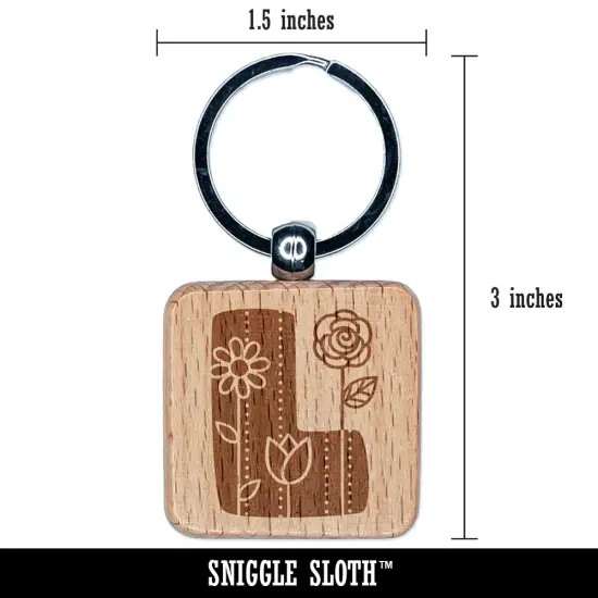 Sweet and Cute Flowers Rounded Block Letter L Engraved Wood Square Keychain Tag Charm {2}