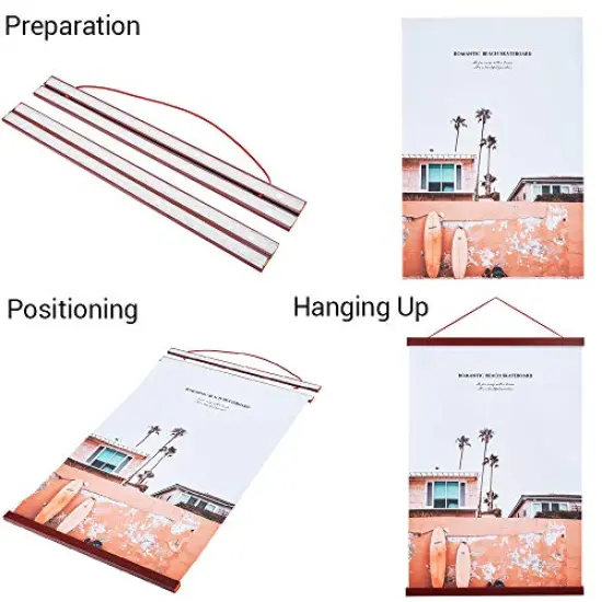 Magnetic Poster Hanger Frame, 8x10 8x12 8x24 Light Wood Wooden Magnet Canvas Artwork Print Dowel Poster Hangers Frames Hanging Kit (Mahogany, 8") {6}