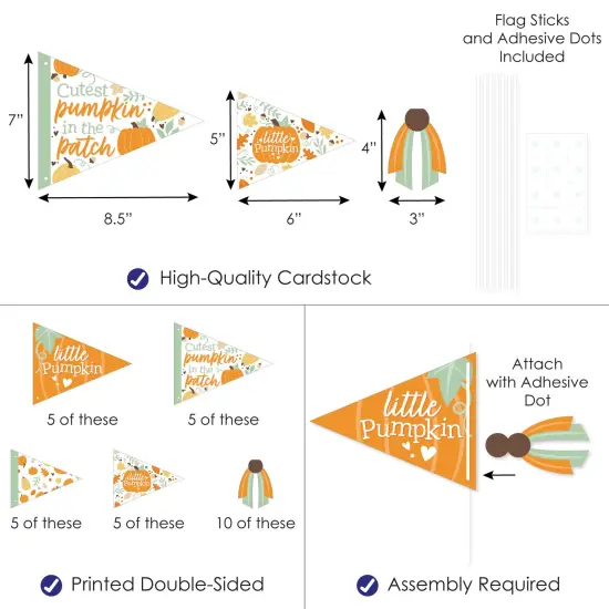 Big Dot of Happiness Little Pumpkin - Triangle Fall Birthday Party or Baby Shower Photo Props - Pennant Flag Centerpieces - Set of 20 {4}