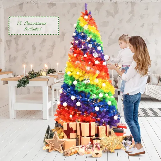 7 Feet Artificial Hinged Traditional Christmas Tree with Metal Stand {6}