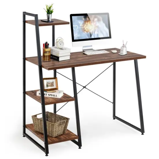 Compact Computer Desk Workstation with 4 Tier Shelves for Home and Office Brown {8}