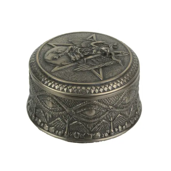 Baphomet With Pentagram Bronze Finished Round Trinket Box Wicca Pagan {3}