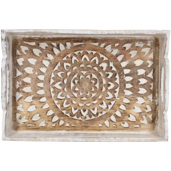 Northlight Set of 2 Brushed White Mandala Display Trays with Handles 18" {5}
