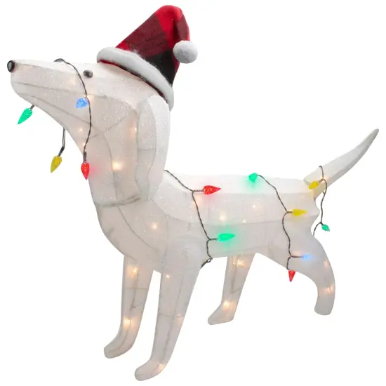 Northlight LED Lighted Dachshund Dog in Santa Hat Outdoor Christmas Decoration - 32" - Multicolor White {4}
