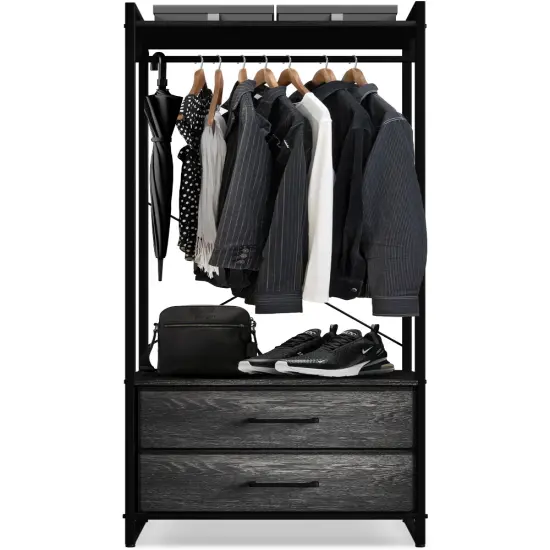 Sorbus Clothing Rack with Drawers - Clothes Stand Dresser - Wood Top, Steel Frame, & Fabric Drawers - Tall Closet Storage Organizer - Garment Rack for Hanging Shirts, Dresses, & Jackets Rustic black {6}