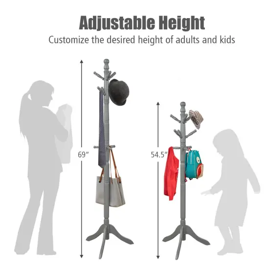 Adjustable Height Free Standing Wooden Coat Rack Tree Perfect for Any Room Grey {4}