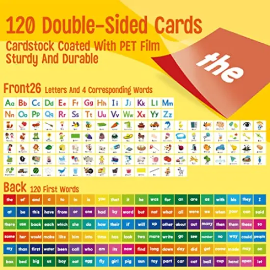 Desktop Pocket Chart, 120 Dry-Erase Double Sided Cards Includes 26 Letters with Images and 120 First Words, Self-Standing Tabletop Pocket Chart for Kids Teacher Classroom Home Use (13 X 12inch) {6}