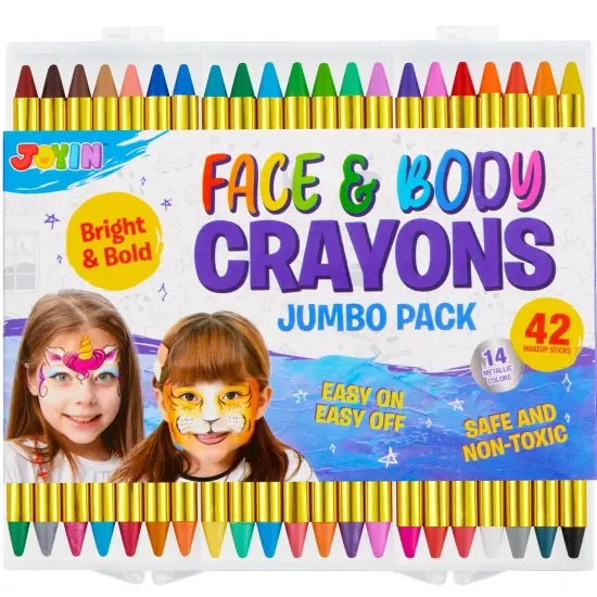 42PCS Face and Body Paint Crayons, Face Painting Kit Safe and Non-Toxic Ultimate Party Pack Including 14 Metallic Colors for Birthday Makeup Party Supplies, Festivals, Gifts for Kids Girls Boys {3}