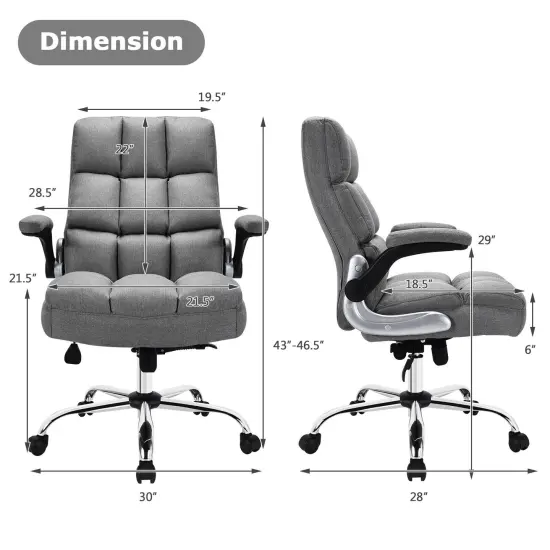Adjustable Swivel Office Chair with High Back and Flip-up Arm for Home and Office Grey {4}
