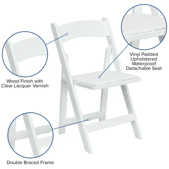 Emma and Oliver 2 Pack Wedding Party Event Wood Folding Chair with Vinyl Padded Seat White {3}