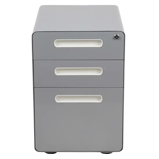 Emma and Oliver Ergonomic 3-Drawer Mobile Locking Filing Cabinet Storage Organizer Gray {3}