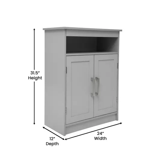 Merrick Lane Vigo Bathroom Storage Cabinet with Adjustable Cabinet Shelf, Upper Open Shelf, and Magnetic Closure Doors Gray {6}