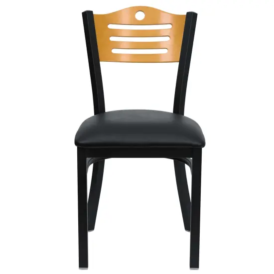 Emma and Oliver 2 Pack Slat Back Metal Restaurant Chair Nat/BlackVYL/Black {2}