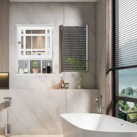 Wall Mounted Bathroom Cabinet with Mirrored Magnetic Door Holder White {4}