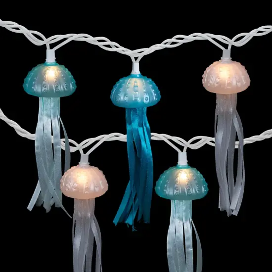 Northlight Jellyfish Patio Light Set - Blue and White - 6' White Wire - 10ct {4}