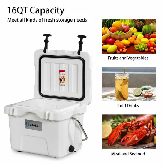 16 Quart 24-Can Capacity Portable Insulated Ice Cooler with 2 Cup Holders White {5}