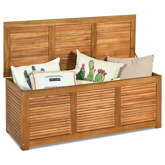Costway 46 Gallon Deck Storage Acacia Wood Organization Toys Cushions Tools {1}