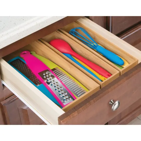 mDesign Stackable Wooden Bamboo Drawer Organizer Tray {2}