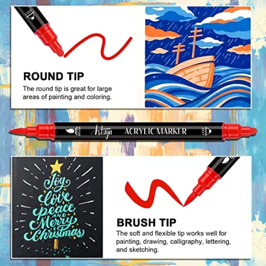 36 Colors Acrylic Paint Pens, Dual Tip Pens With Medium Brush Tip, Paint Markers for Rock Painting, Ceramic, Wood, Plastic, Calligraphy, Scrapbooking, Brush Lettering, Card Making, DIY Crafts {6}