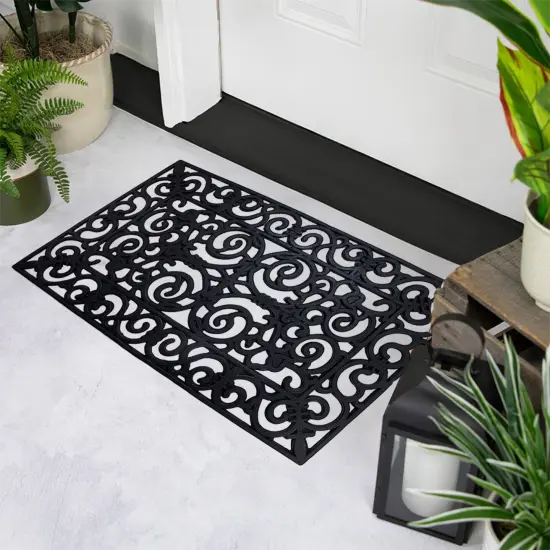 Northlight Scroll Design with Open Back Welcome Doormat 18" x 30" Black {3}