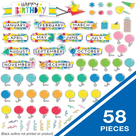 Carson Dellosa Happy Place 73 pc Bundle of Birthday Decorations, Monthly Calendar Headers, Confetti, Cupcakes, Presents, and Balloon Cutouts for Party, Classroom, Bulletin Board, and Wall Decor {2}