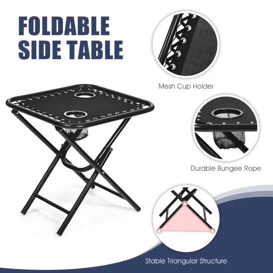 3 Pieces Folding Portable Zero Gravity Reclining Lounge Chairs Table Set Black {5}