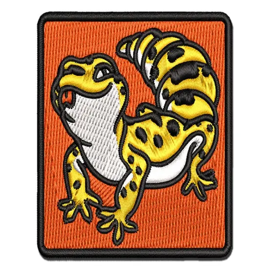 Fat Cute Leopard Gecko Lizard Reptile Multi-Color Embroidered Iron-On or Hook & Loop Patch Applique {1}