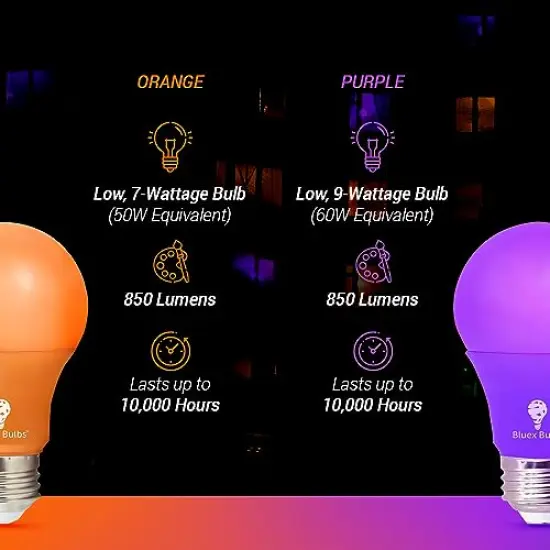 4 Pack A19 LED Purple Light Bulb LED Orange Light Bulb 120V E26 Base 9 Watt (60-watt Replacement) Purple Bulb Orange Bulb, Party Decoration, Porch, Home Lighting, Halloween Light Bulbs {5}