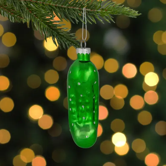 Northlight 4" Shiny Green Pickle Hanging Glass Christmas Ornament {3}