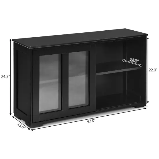 Sideboard Buffet Cupboard Storage Cabinet with Sliding Door Black {5}