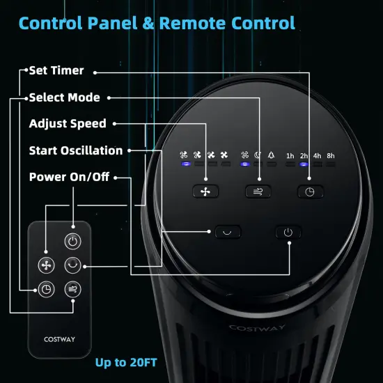 Costway 40''Tower Fan with Remote 75 Degree Oscillating Fan w/ 3 Wind Modes & 4 Wind Speeds {6}
