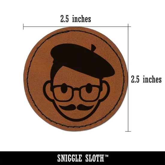 Artist Icon Round Iron-On Engraved Faux Leather Patch Applique - 2.5" Brown {3}