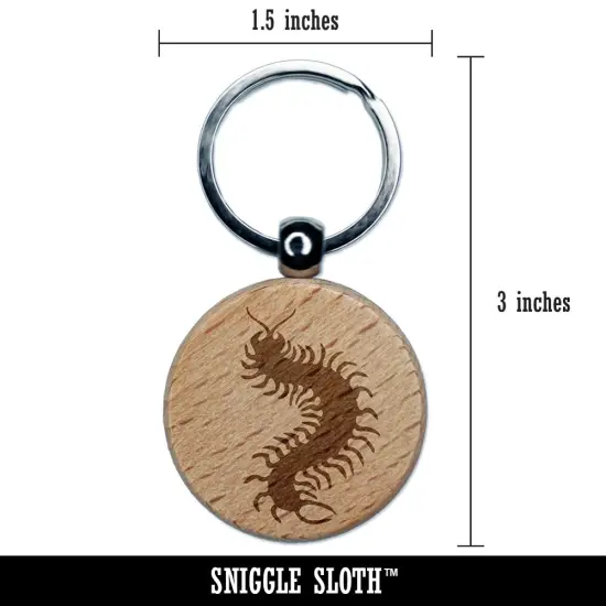 Creepy Crawley Centipede Bug Engraved Wood Round Keychain Tag Charm {2}