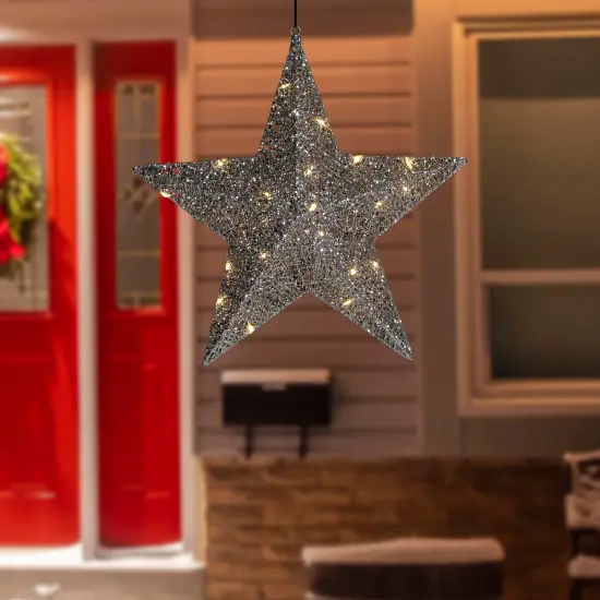 Northlight LED Lighted Hanging Star Outdoor Christmas Decoration - 18" - Silver - Warm White {4}