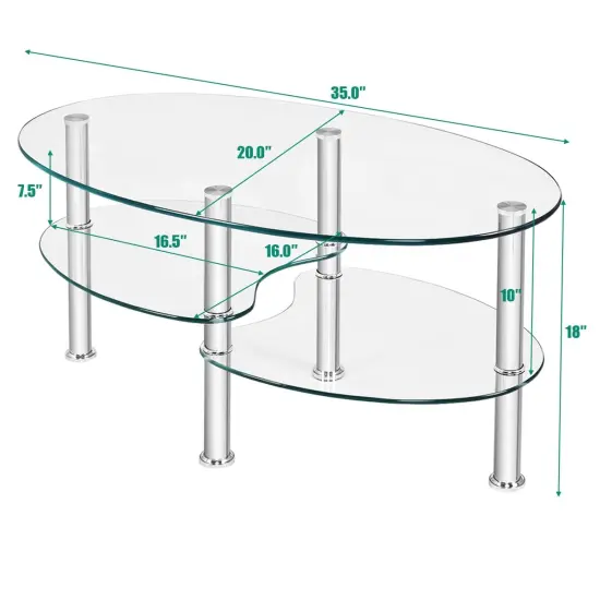 Tempered Glass Oval Side Coffee Table Transparent {4}