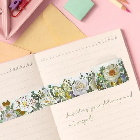 Wrapables Landscape Floral Metallic Gold Foil Washi Tape, 30mm x 3M Dreamy White {3}
