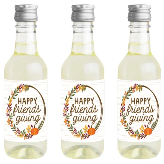 Big Dot of Happiness Fall Friends Thanksgiving - Mini Wine and Champagne Bottle Label Stickers Friendsgiving Favor Gift for Women and Men - Set of 16 {1}